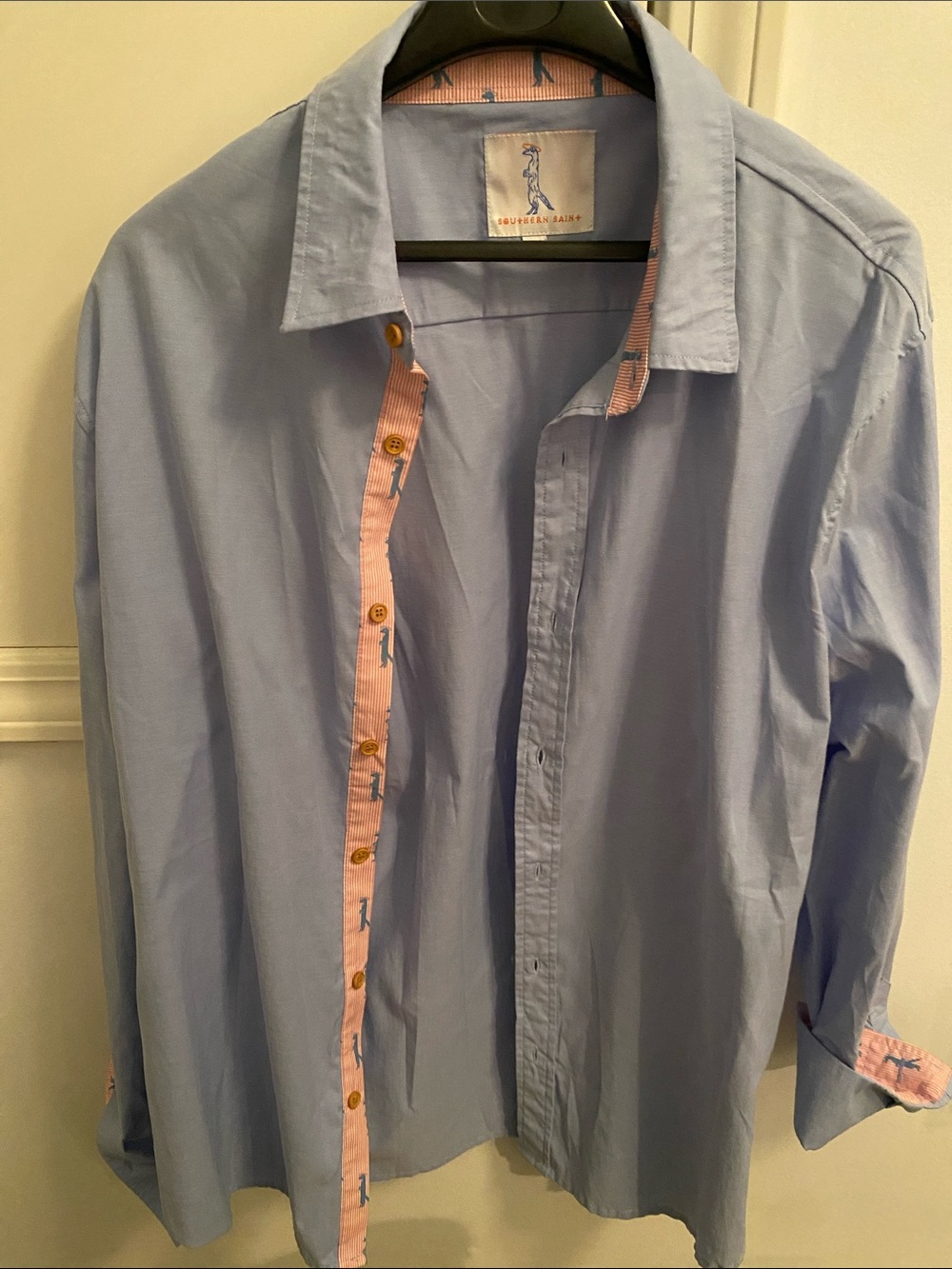 Southern Marsh Light Blue Button-Down Shirt with Pink Trim
